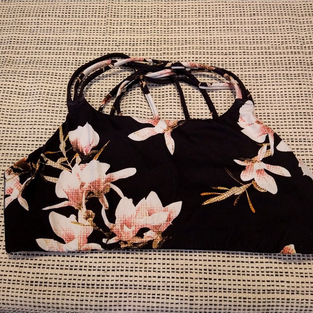 ATHLETA HYPER FOCUSED BRA BLACK FLORAL PRINT L